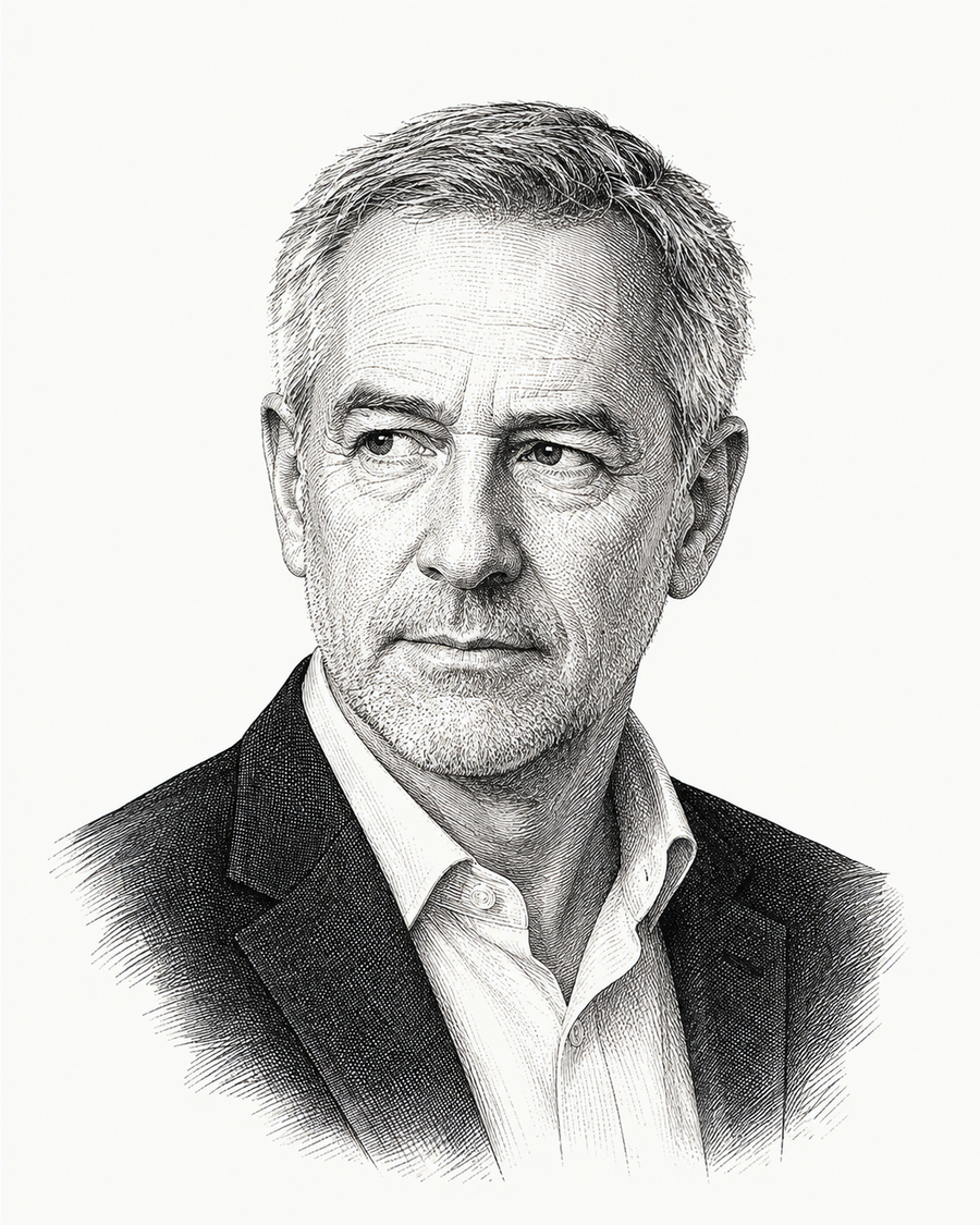 Engraved portrait representing the Conrad Steele research desk.