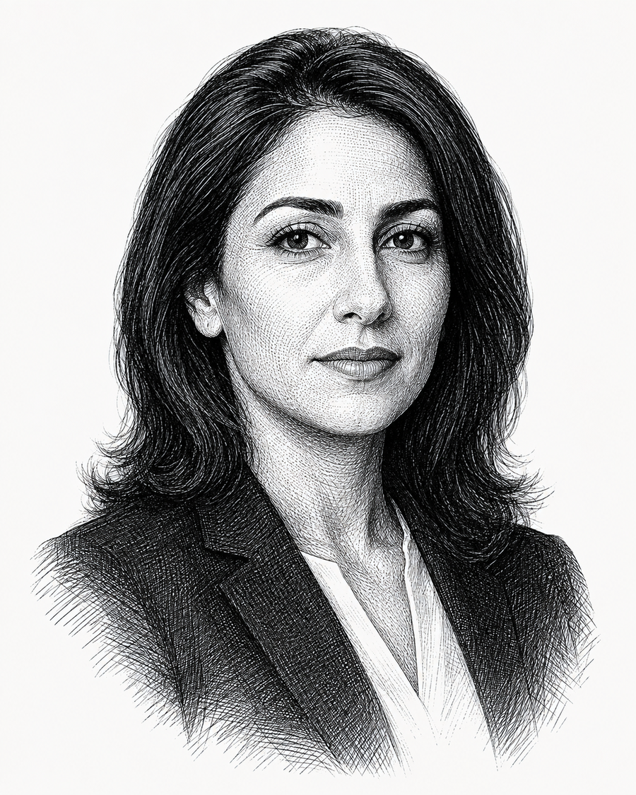 Engraved portrait representing the Julia Amiri research desk.