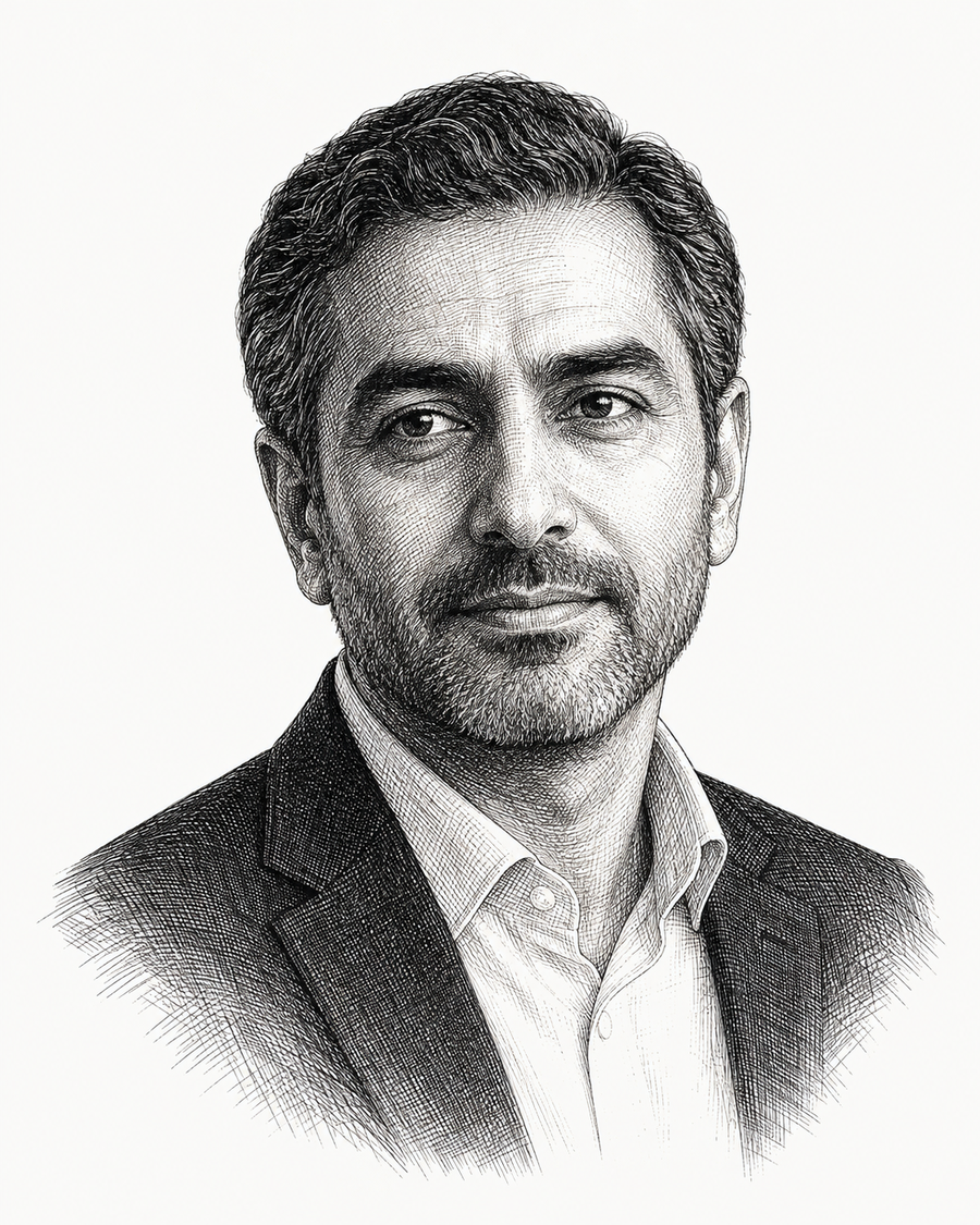 Engraved portrait representing the Tariq Rashid research desk.